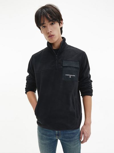 Calvin Klein Ruhák HU375838 | Calvin Klein Polar Fleece Zip Neck Férfi Pulóver Fekete